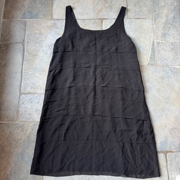 Eileen Fisher Black Silk Tiered‎ Midi Dress M Sleeveless Flowy Scoop Neck - Picture 5 of 5